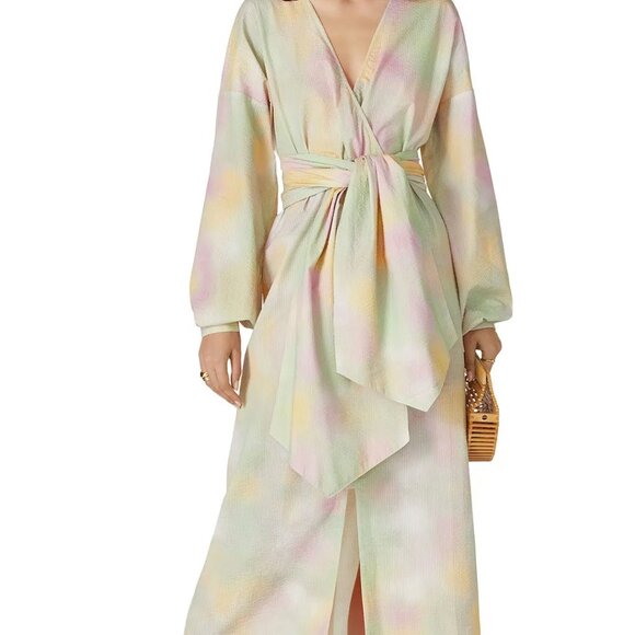 JUST Female Nikki Pastel Seersucker midi Maxi Dress Tie Dye Obi Robe Kimono  MED - Picture 4 of 12